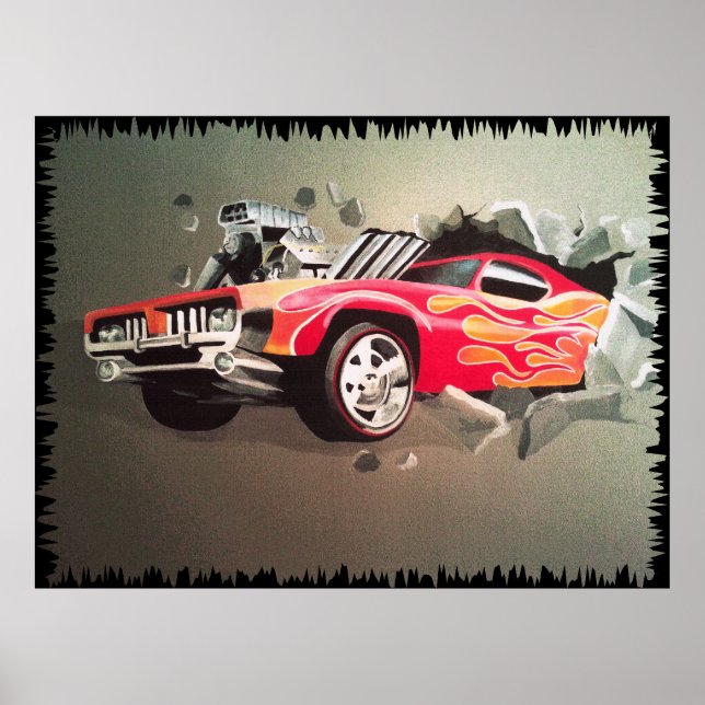Auto abstürzt durch das Tischset der Wandverkleidu Poster (Vorne)