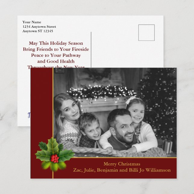 Auto Black and White Foto Holly Red Christmas Postkarte (Vorne/Hinten)