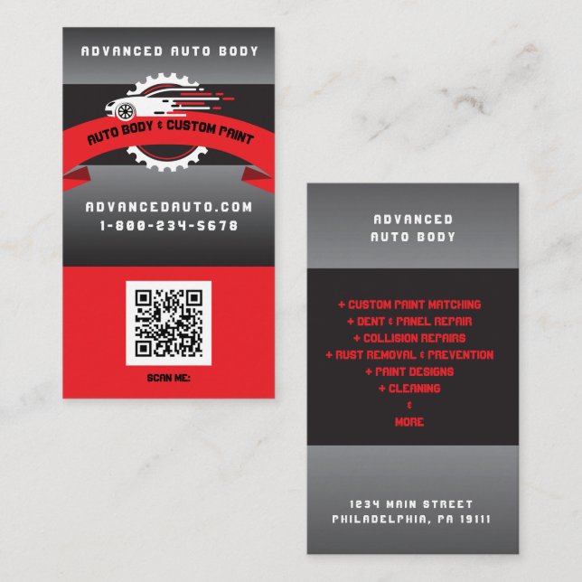 Auto Body Custom Paint Detection Collison QR Code Visitenkarte (Vorne/Hinten)