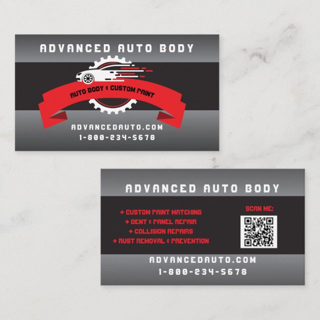 Auto Body Custom Paint Detection Collison QR Code Visitenkarte (Vorne/Hinten)