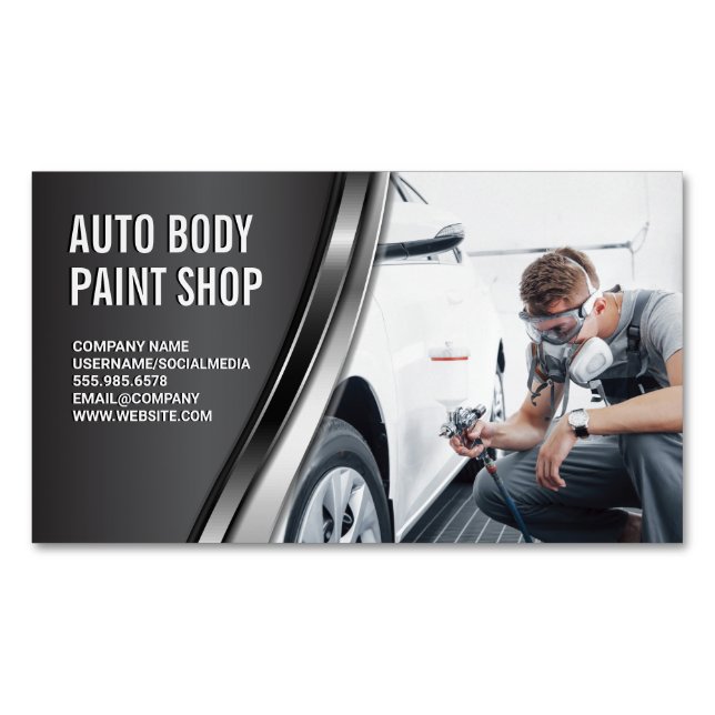 Auto Body Paint Garage Shop | Bespritzung von Arbe Magnetische Visitenkarte (Vorderseite)