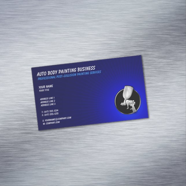 Auto Body Painting | Berufliches Blau Magnetische Visitenkarte (Beispiel)