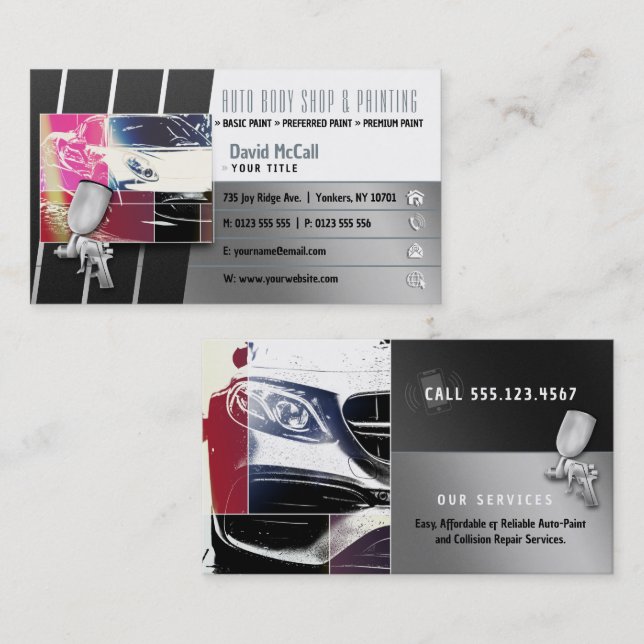 Auto Body Shop & Painting | Paint Sprayer Visitenkarte (Vorne/Hinten)