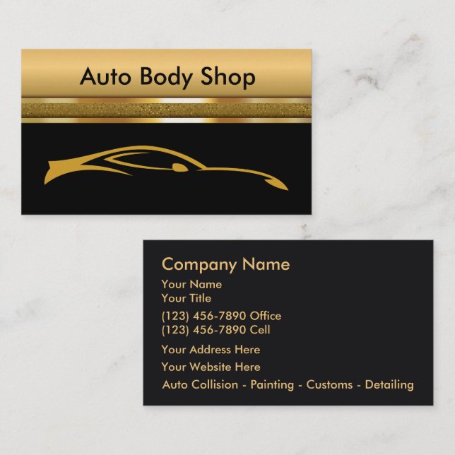 Auto Body Shop Schwarze und goldene Visitenkarten Visitenkarte (Vorne/Hinten)