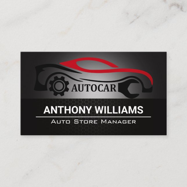 Auto Car Wrench Logo | Metallisches Kohlenstofffas Visitenkarte (Vorderseite)
