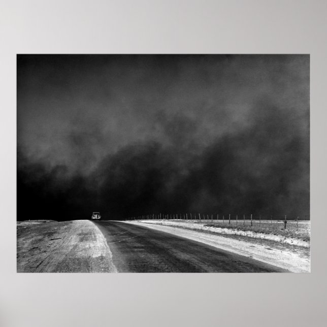 Auto, das den Texas-Panhandle in der Staubschale a Poster (Vorne)