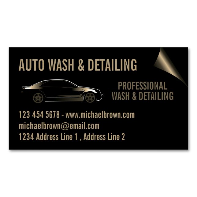 Auto Detail Reinigung Waschgold Magnetische Visitenkarte (Vorderseite)