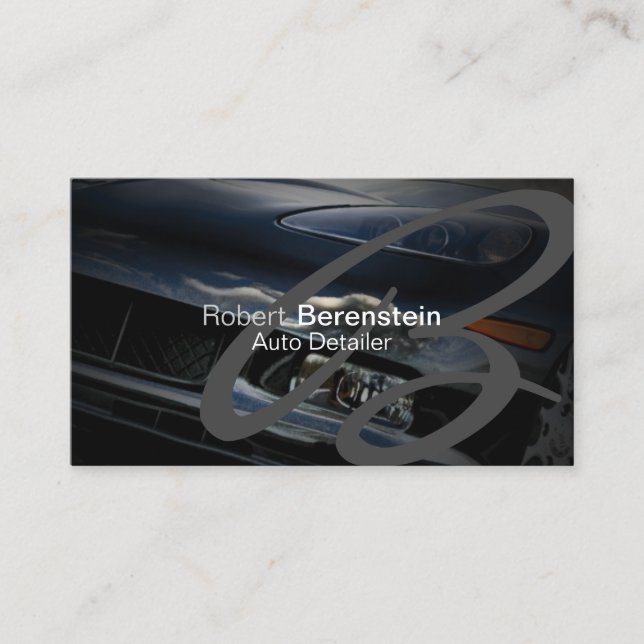 Auto Detailer Monogram Black Car Automotive Visitenkarte (Vorderseite)