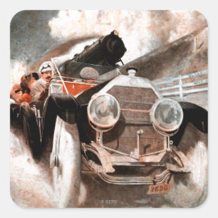 Auto gegen Zug von William Harnden Foster Quadratischer Aufkleber