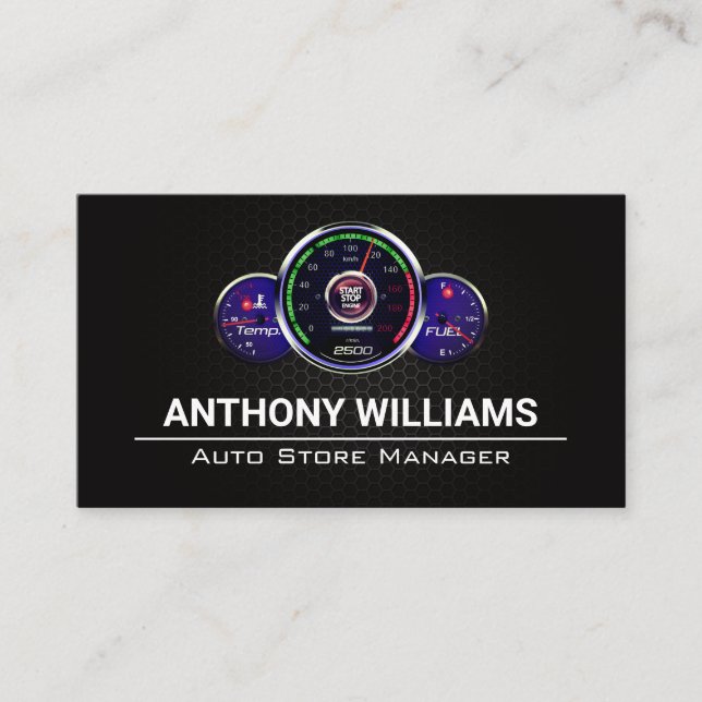 Auto-Geschwindigkeitsmesser | Metallisches Kohlens Visitenkarte (Vorderseite)