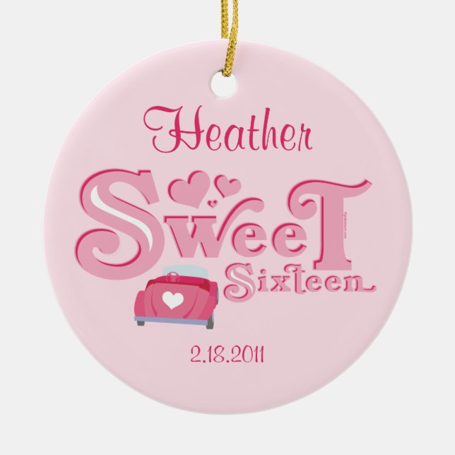 Auto-Herz-personalisierte Verzierung des Bonbon-16 Keramikornament (Vorne)