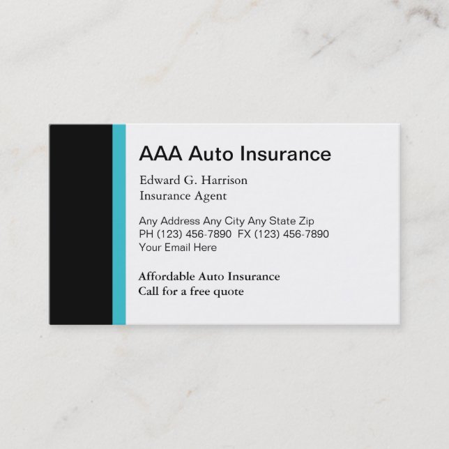 Auto Insurance Agent Business Cards Visitenkarte (Vorderseite)