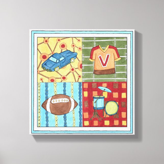 Auto, Jersey, Fußball und Trommelkit Leinwanddruck (Vorderseite)
