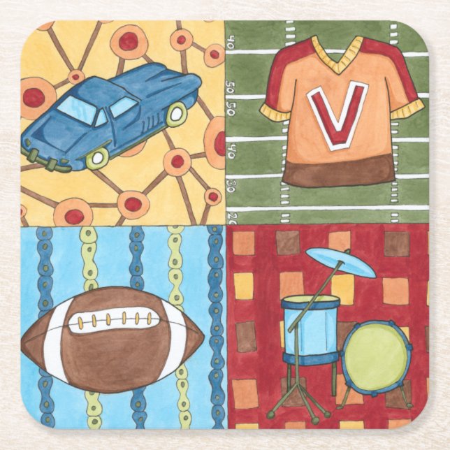 Auto, Jersey, Fußball und Trommelkit Rechteckiger Pappuntersetzer (Vorderseite)