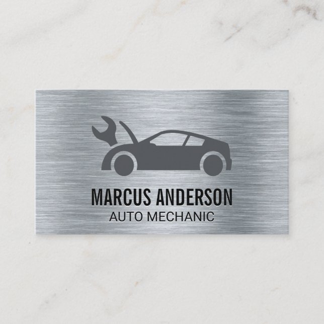 Auto-Logo | Metallic Brushed Visitenkarte (Vorderseite)