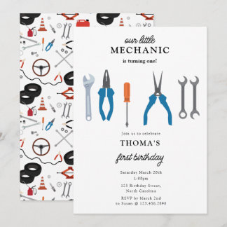 Auto Mechanic Automotive Tools Junge ersten Geburt Einladung