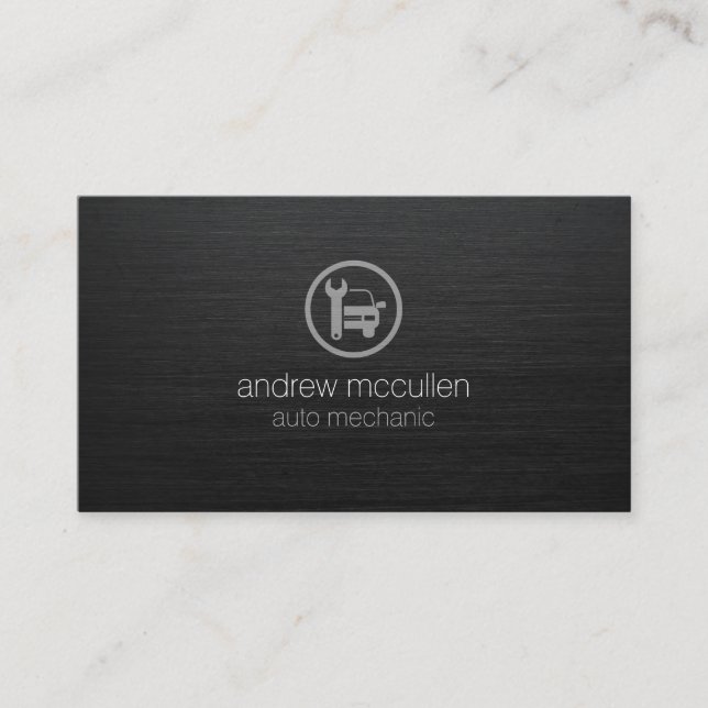 Auto Mechanic Car Wrench Icon Dark Brushed Metal Visitenkarte (Vorderseite)