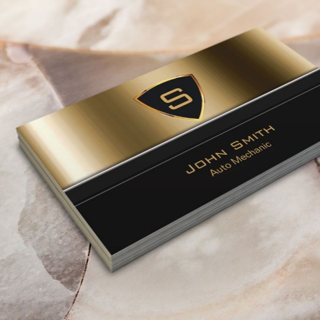 Auto Mechanic Royal Gold Monogram Automotive Visitenkarte (Von Creator hochgeladen)