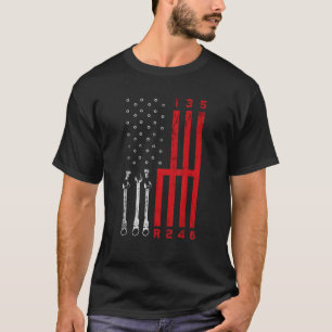 Auto Mechanic Shifting Gear American Flag Drag Rac T-Shirt