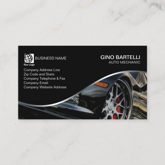 Auto Mechanik Black Sports Car Automotive Visitenkarte (Vorderseite)