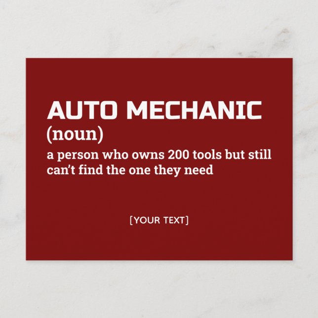 Auto Mechanische Definition - Funny Workplace Spaß Postkarte (Vorderseite)