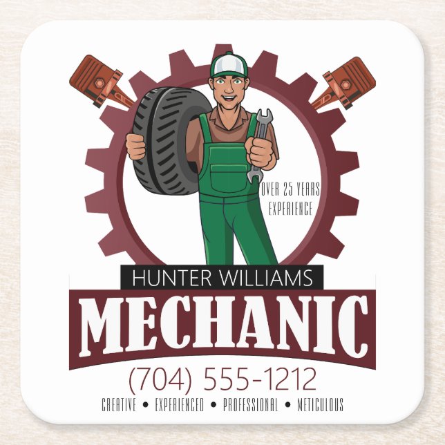 Auto Mechanische Garage Business Marketing Rechteckiger Pappuntersetzer (Vorderseite)