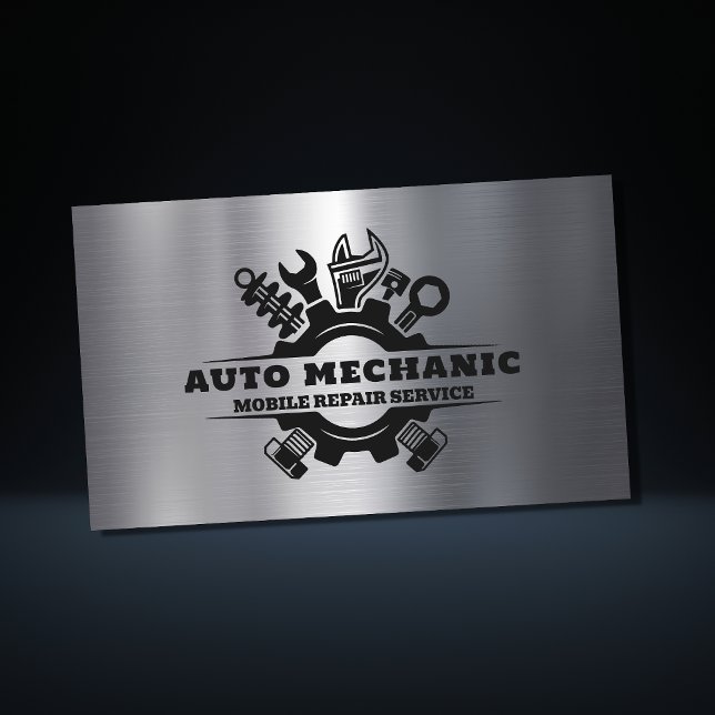 Auto Mechanische Kfz-Reparaturarbeiten Metall Visitenkarte (Von Creator hochgeladen)