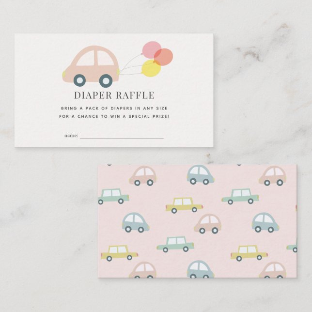 Auto mit Balloons Pink Girl Diaper Raffel Ticket Begleitkarte (Vorne/Hinten)
