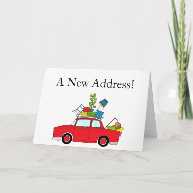Auto mit Sachen Neue Adresskarte Ankündigung (Vorderseite)