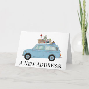 Auto mit Sachen Neue Adresskarte Ankündigung