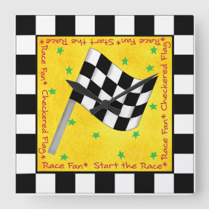 Auto Race Flag Checkered Flag Schwarz Gelb Benutze Quadratische Wanduhr