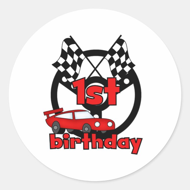 Auto Racing 1. Geburtstag Runder Aufkleber (Vorderseite)