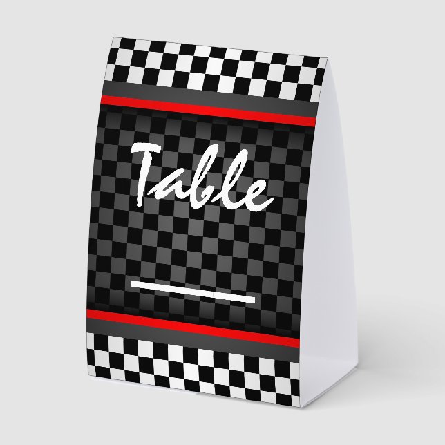Auto Racing Checkered Design Tent Paper Table Sign Tischaufsteller (Vorderseite)