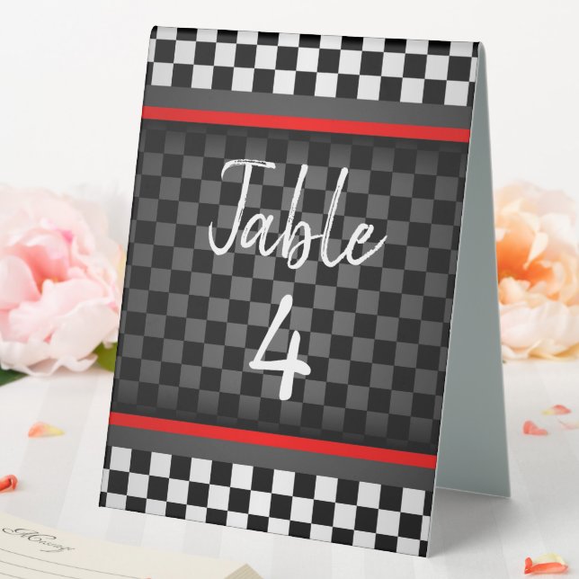 Auto Racing Checkered Design Tent Table Sign Tischaufsteller (In Situ (Hochzeit))