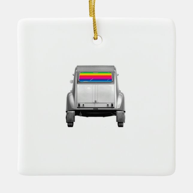 Auto + Regenbogen Keramikornament (Vorderseite)