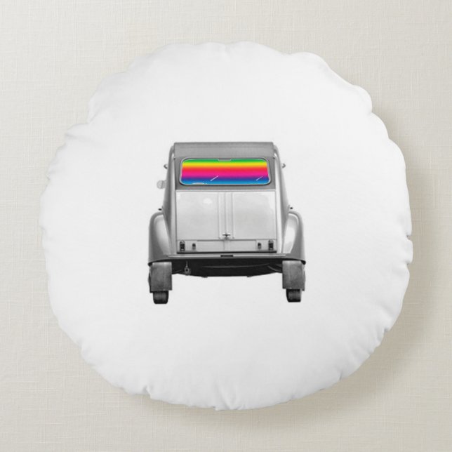 Auto + Regenbogen Rundes Kissen (Vorderseite)