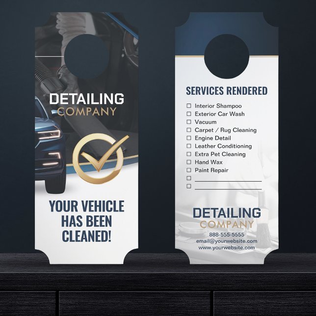 Auto-Reinigungsdienste im Auto-Detailinformationen Türanhänger (Von Creator hochgeladen)
