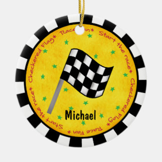 Auto-Rennen-Fan-Checkered Flaggen-Namen-Jahr Keramik Ornament
