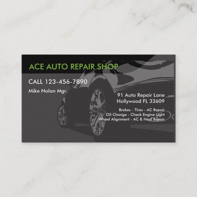 Auto-Reparatur-Dienstleistungen Visitenkarte (Vorderseite)