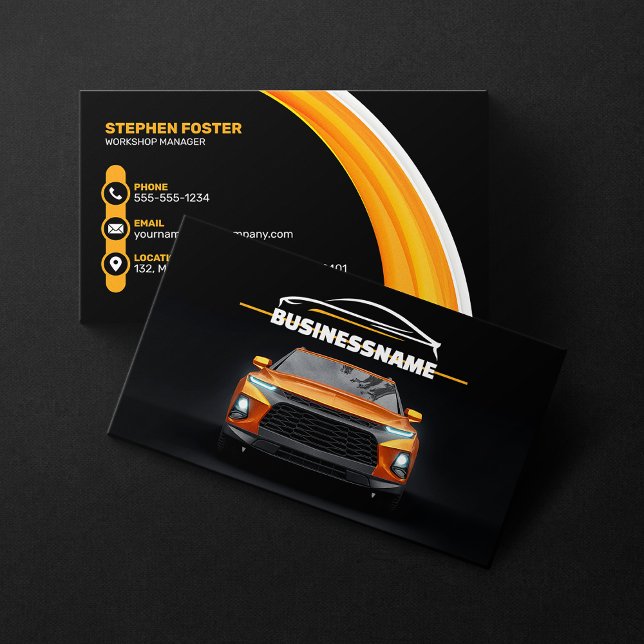 Auto-Reparatur für schwarze und orange Visitenkarte (Von Creator hochgeladen)