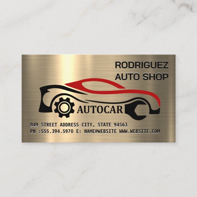 Auto-Reparatur-Logo | Gold-Metallic-Hintergrund Visitenkarte (Vorderseite)