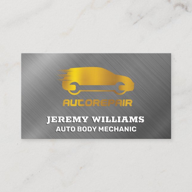 Auto-Reparatur-Logo | Metallic Visitenkarte (Vorderseite)