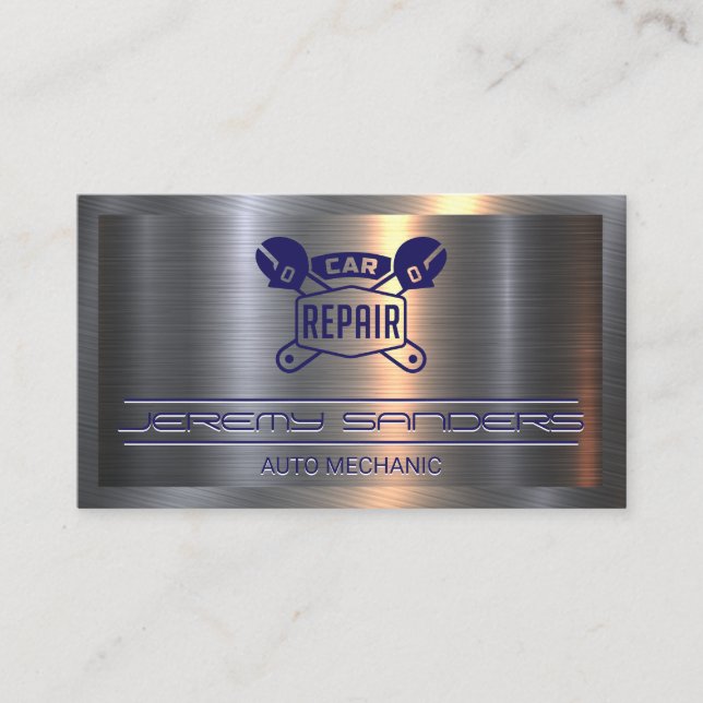 Auto-Reparatur-Logo | Metallische Visitenkarte (Vorderseite)