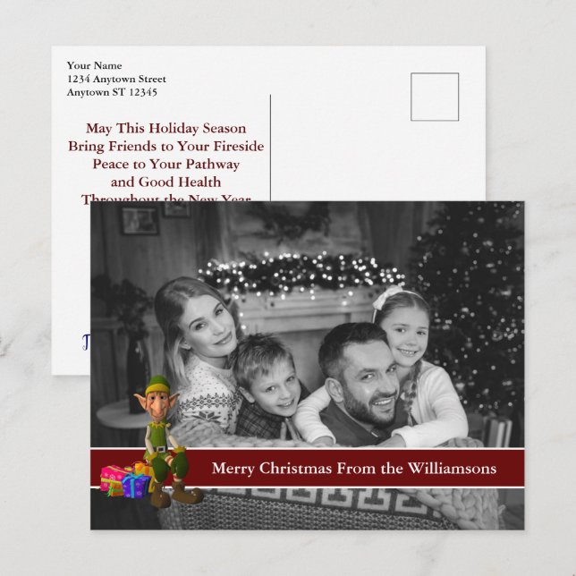Auto Schwarz-Weiß Weihnachten Foto mit Spaß Elf Postkarte (Vorne/Hinten)