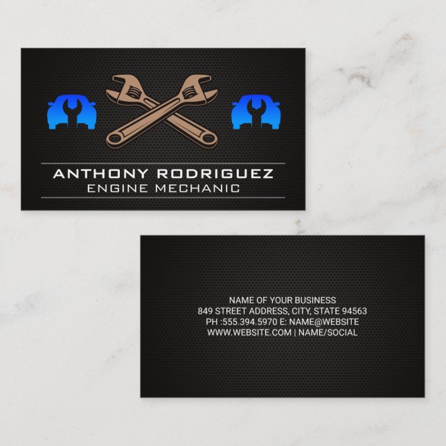 Auto Shop | Wrenches | Mechanisches Logo Visitenkarte (Vorne/Hinten)