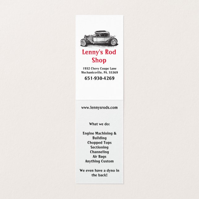 Auto-Spaten Visitenkarten (Innenseite Aufgefaltet)