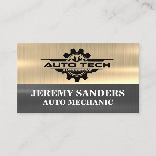Auto Tech Automotive Logo | Metallic Visitenkarte (Vorderseite)