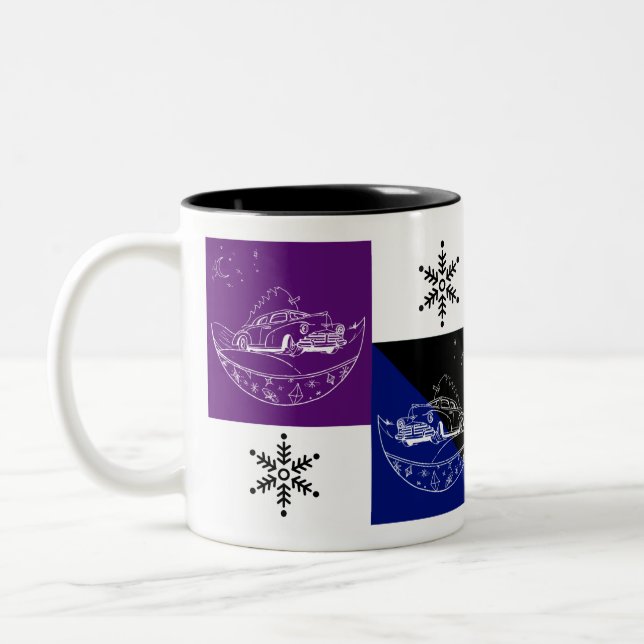 Auto und Baum Zweifarbige Tasse (Links)