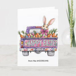 Auto voll mit Ostereiern und Kaninchen Feiertagskarte