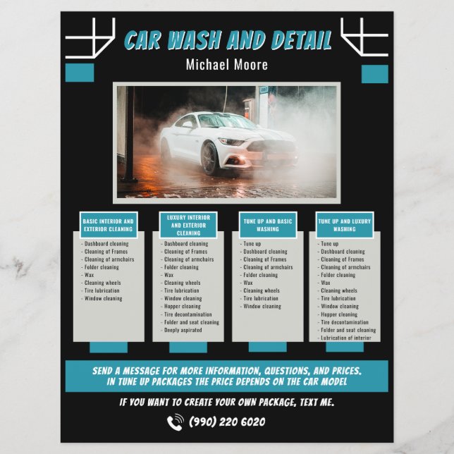 Auto-Wasch- und Autodetailing-Preispaket Flyer (Vorne)